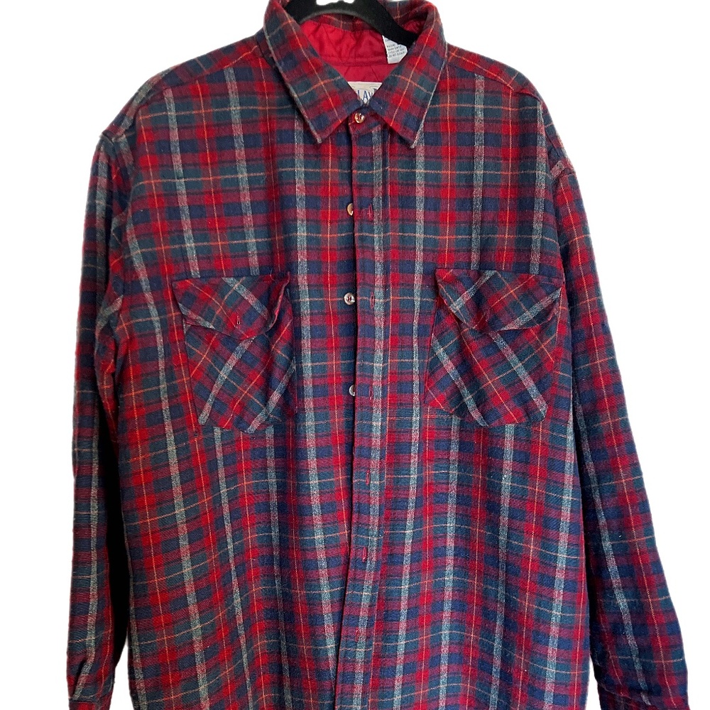 Himalaya Vtg Red Gray Plaid Wool Blend Quilt Lined Chore Jacket Shacket SZ 2XLT